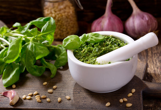 pesto sauce with ingredients for cooking