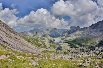 High mountain cliffs in the Ergaki national park, Russia