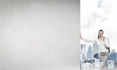 Woman and concrete empty banner