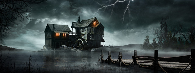 Storm over the old watermill - obrazy, fototapety, plakaty
