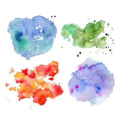 Blue, green and red Watercolor splash, spot, dot and stripe isolated on white background. 