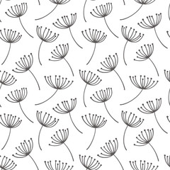 Fototapeta na wymiar Hand drawn pattern with decorative dandelion seeds. Stylized colorful branches. Summer spring background, nature collection. Vector illustration