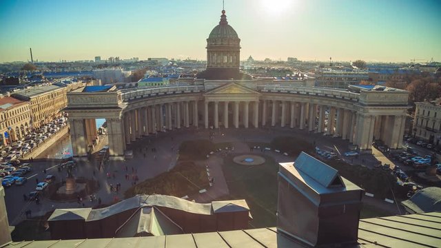 Kazan Cathedral in St. Petersburg. Timelapse