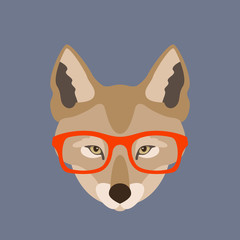 wolf face in glasses vector illustration flat style front