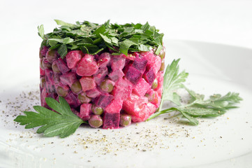 vinegret appetizer tower dressed with mayonnaise