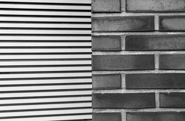 Bricks blinds black and white film scanned. Film grain.