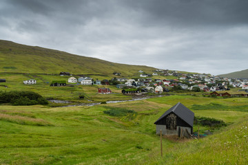 Fototapeta na wymiar Houses in Sorvagur at the Vagar island on the Faroe Islands