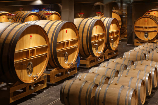 Oak barrels, Champagne, Reims, France 