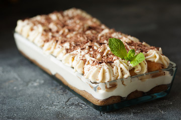 Tiramisu dessert cake in portion bowl