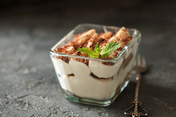 Tiramisu dessert cake in portion bowl