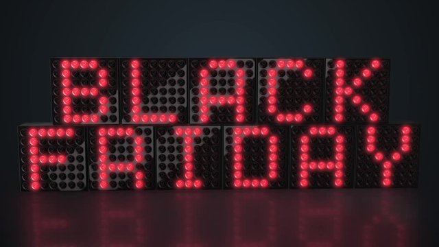 Black Friday red LED display glowing on dark background in 4K