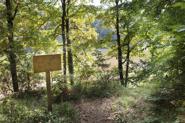 Empty signboard in front of an autumn  forest