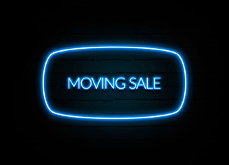 Moving Sale  - colorful Neon Sign on brickwall