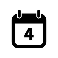 Simple black calendar icon with 4 date isolated on white