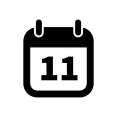 Simple black calendar icon with 11 date isolated on white