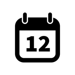 Simple black calendar icon with 12 date isolated on white
