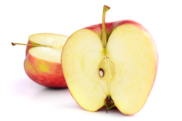 Two halves of an apple on a white background isolate.