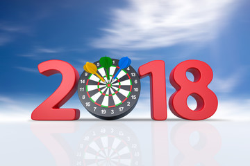 Obraz na płótnie Canvas New year 2018 with darts board. 3d illustration