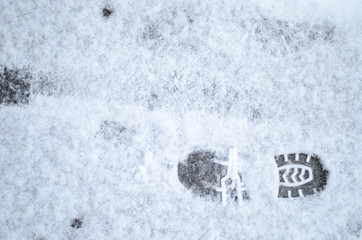 Footprint in the snow. Winter scene