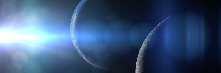 sunrise over planet Earth and the Moon 