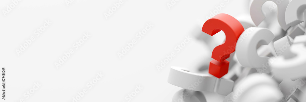 Poster infinite question marks with one out from the crowd, original 3d rendering