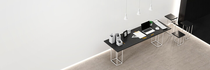 Office workstation showcase equipment, original 3d rendering, all the models completely original