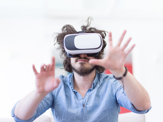 man using VR-headset glasses of virtual reality
