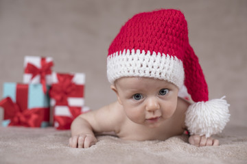 Baby in christmas hat
