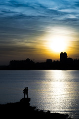 Naklejka na ściany i meble Cityscape Sunset Scene, Montevideo, Uruguay