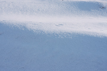 Photographed close-up of white snow lying on the ground after a snowfall, snow-covered surface, a...