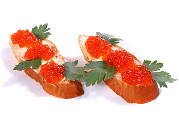 Sandwiches with red caviar
