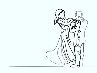 Continuous line drawing. Loving couple bride and groom on white background. Vector illustration