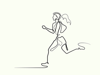 Fototapeta premium Continuous line drawing. Sport running woman. Vector illustration. Concept for logo, card, banner, poster flyer
