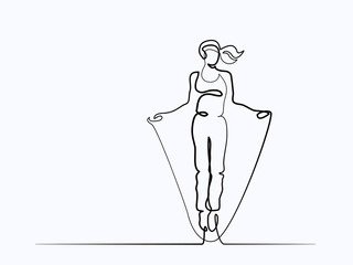 Continuous line drawing. Happy jumping woman. Vector illustration. Concept for logo, card, banner, poster flyer