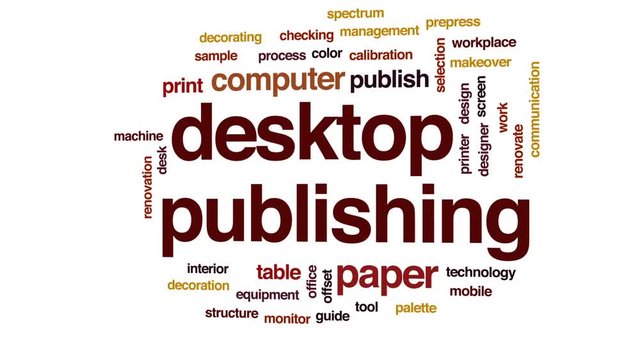 Desktop publishing animated word cloud, text design animation.