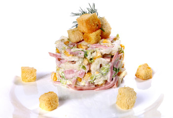Salad of napa cabbage, ham and corn