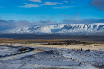 Empty street during Winter in the mountains. Christmas landscape