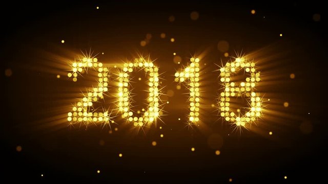 New year 2018 greeting glowing yellow particles animation. The last 10 seconds are loopable 4k UHD (3840x2160)
