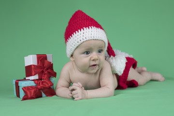 Little cute baby girl with santa hat