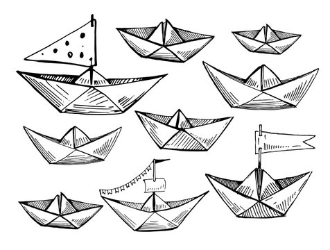 Boat cartoon - line drawn Royalty Free Vector Image