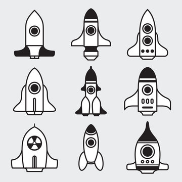 Set of rockets. Space ship start-up. Graphic elements for design. Vector icon set. flat illustration.