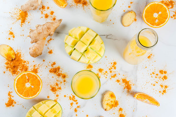Indian cuisine recipes. Healthy food, detox water. Traditional Indian mango, orange, turmeric and...