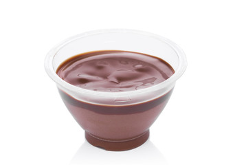 Chocolate dessert yogurt in plastic container