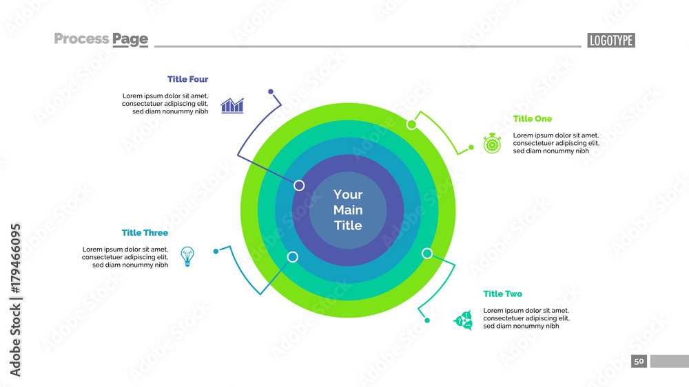 Poster doughnut chart with four elements slide