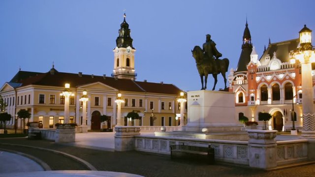 Night view of Union Square in Oradea, Romania
