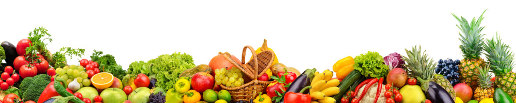 Fototapeta Panoramiczna kolekcja owoców i warzyw dla skinali na białym