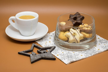 Coffee, star and Christmas cookies