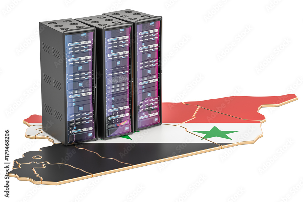 Aufkleber data center server racks in syria concept, 3d rendering