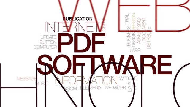 PDF software animated word cloud, text design animation. Kinetic typography.