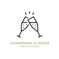 Vector champagne glasses icon. Celebration, holidays, toast concepts. Two champagne flutes. Premium quality graphic design. Outline symbol, sign, simple thin line icon - obrazy, fototapety, plakaty